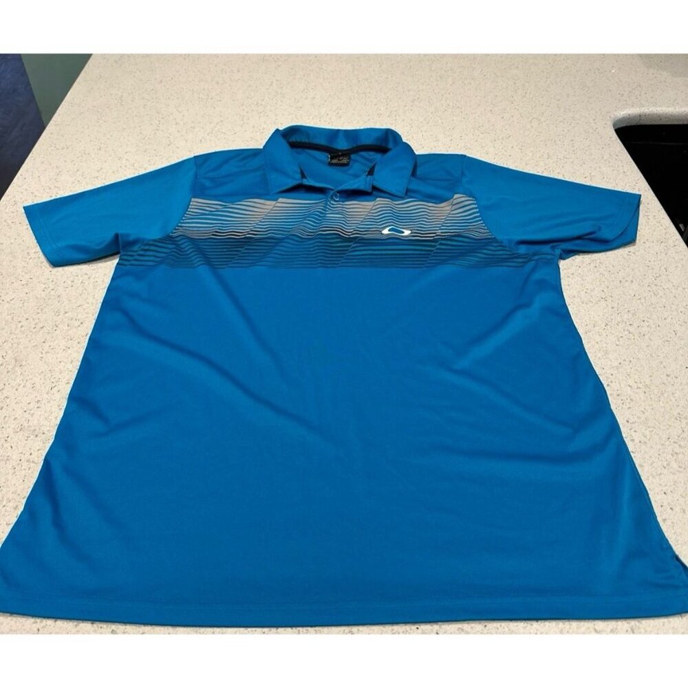Oakley Polo Shirt Mens XL Blue Graphic Vintage‎ Poly